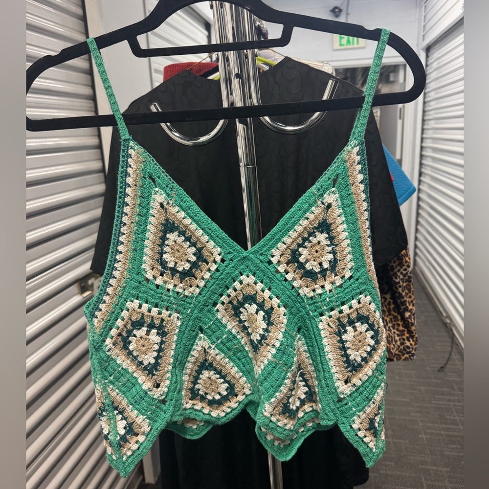 Green Crochet Patterned Women's Top